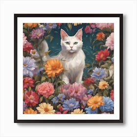 0 Cats With Many Colored Flowers Esrgan V1 X2plus (2) Art Print
