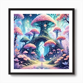 A Fantasy Forest With Twinkling Stars In Pastel Tone Square Composition 302 Art Print