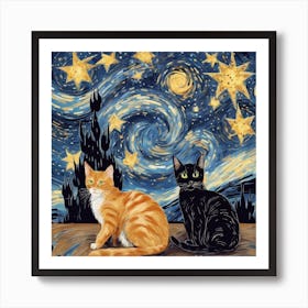 Starry Night Cats 5 Art Print