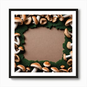 Mushroom Frame On Brown Background Art Print