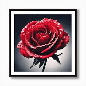 Red Rose With Water Droplets Art Print