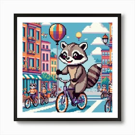 Raccoon On A Bicycle art 5 Art Print