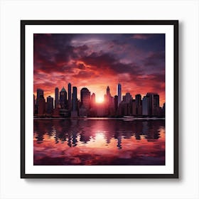 Sunset In New York City Art Print