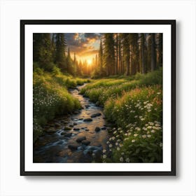 Stream Running Through A Forest Art Print