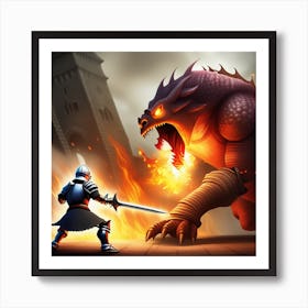 Knight Battling a Fire Breathing Monster Art Print