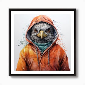 Watercolour Cartoon Quail In A Hoodie 2 Art Print