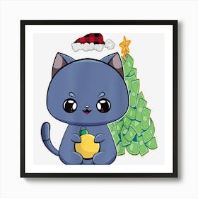 Merry Catmas Christmas Santa Black Cat Christmas Ball Meowdy Art Print