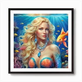 Beautiful Blonde Mermaid Painting Art Print