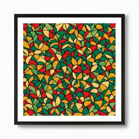 Mosaic Seamless Pattern, A Pattern Featuring Abstract Geometric Shapes With Parlell Lines And Mustard Rustic Green And Red Colors, 126 Art Print