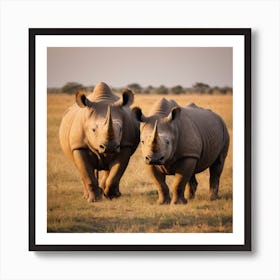 Black Rhinos In The Savannah Art Print