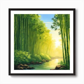 A Stream In A Bamboo Forest At Sun Rise Square Composition 183 Art Print