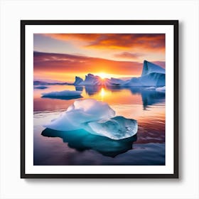 Icebergs At Sunset 38 Art Print