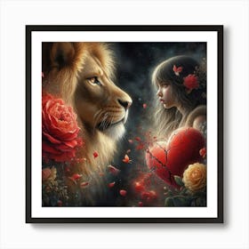 Lion And Girl 2 Art Print