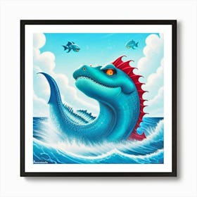 Blue Dragon In The Ocean 1 Art Print