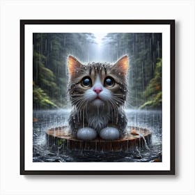 Cat In The Rain 3 Art Print