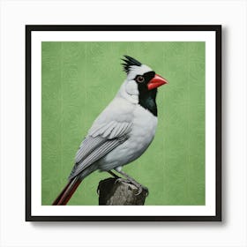 Ohara Koson Inspired Bird Painting Northern Cardinal 1 Square Art Print