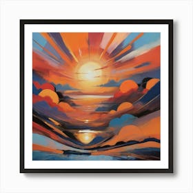 Sunset Over The Sea Paintings Art Print Art Print