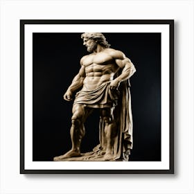 A Statue From A Muscular Greek God Statue With A W Art Print