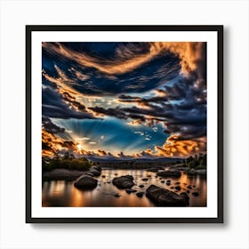 Sunset Over The River 1 Art Print