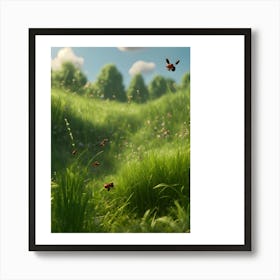 Bees In The Grass Art Print