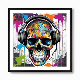 Skull With Headphones 47 Art Print