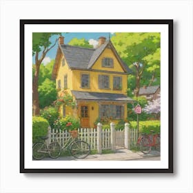 Yellow House With Bicycles Art Print