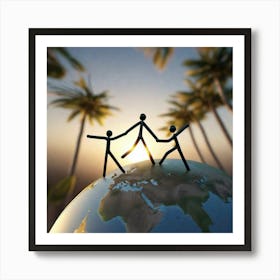 stick people beside the palm trees Art Print