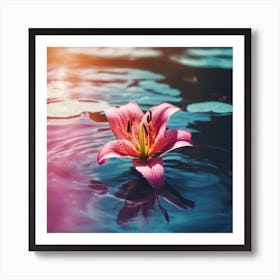 Pink Lily In Water Art Print