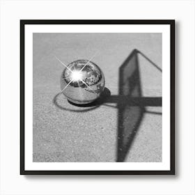 Dunkin’ Disco - Basketball Hoop And Shiny Discoball Art Print - Black White Film Photography - SQUARE Art Print