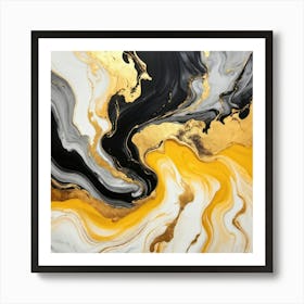 Abstract Marble Patterns Gracefully Swirling Across A Canvas The Waves Of Liquid Gold Silver Grey (6) Art Print