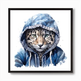 Watercolour Cartoon Snow Leopard In A Hoodie 1 Affiche