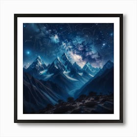 Night Sky Over Mountains Art Print