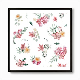 Christmas Watercolor Flowers Art Print