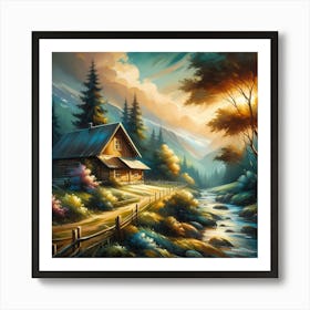 Cabin In The Mountains 1 Art Print