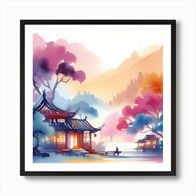 Watercolor Chinese House Art Print