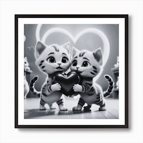 Love Kittens Holding A Heart 1 Art Print