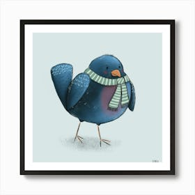 Blue Bird With Scarf Art Print