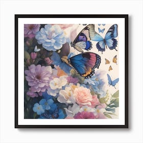 Flowers And Butterflies Art Print