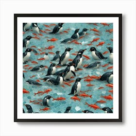 Penguins And Fish Art Print