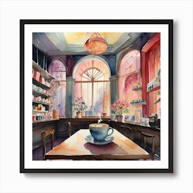 Coffee Shop Watercolor Painting Art Print