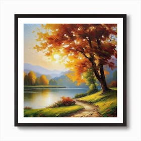 Autumn Tree By The Lake 2 Art Print