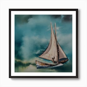 Living Room Wall Art, Sail Boat, Sailing in the Sky, Nature Decor Art Print