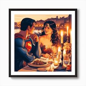 Superman And Wonderwoman Art Print