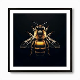 Bee On Black Background 1 Art Print