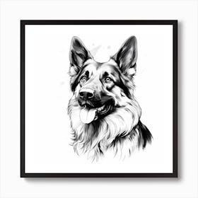 Black and White German Shepherd drawing 2 Art Print