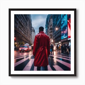 Man In Red Coat On The Street Art Print