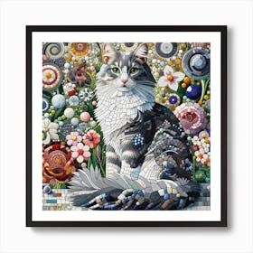 Cat In The Garden Mosaic Inspired 3 Art Print