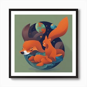 Fox And The Moon Art Print