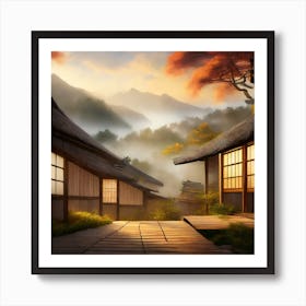 Firefly Rustic Rooftop Japanese Vintage Village Landscape 66846 Art Print