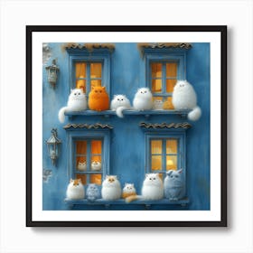 Cats On The Windowsill Art Print